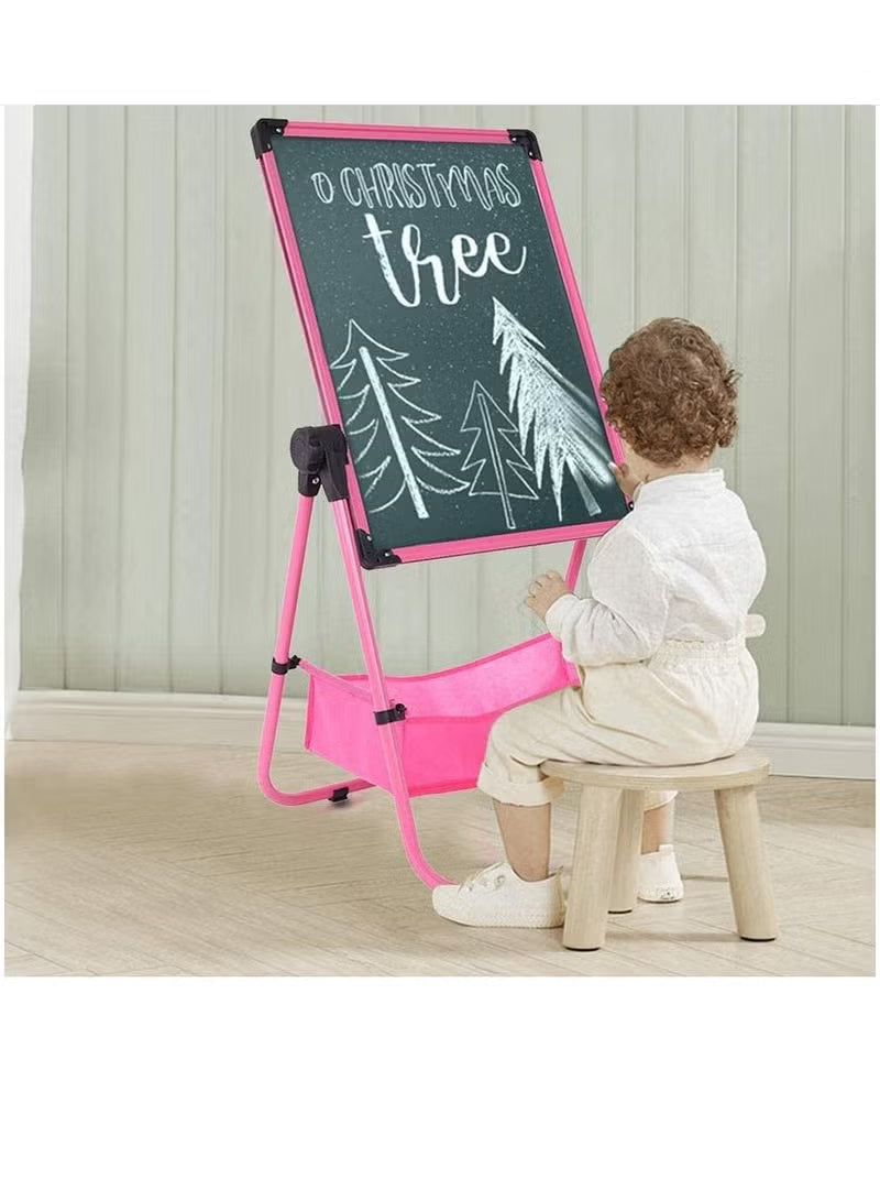 Kids Foldable Whiteboard Easel with Storage Box – Pink & Blue