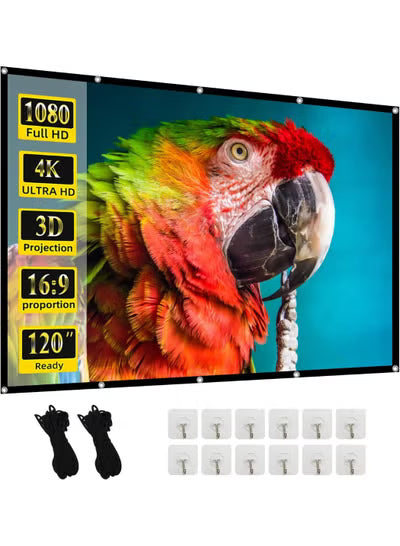 Projector Screen, 120 inch Portable Foldable Projection Screen 16:9 HD 4K | شاشة عرض 120 بوصة محمولة قابلة للطي 16:9 HD 4K