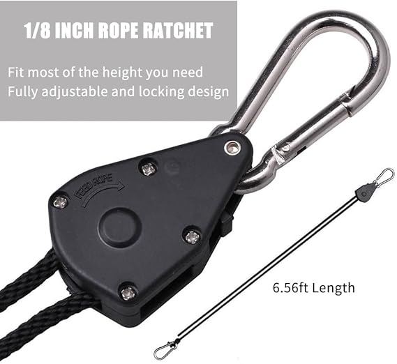 2-Pack Ratchet 18 Inch Adjustable Heavy Duty Tie Down Rope Carabiner Hook