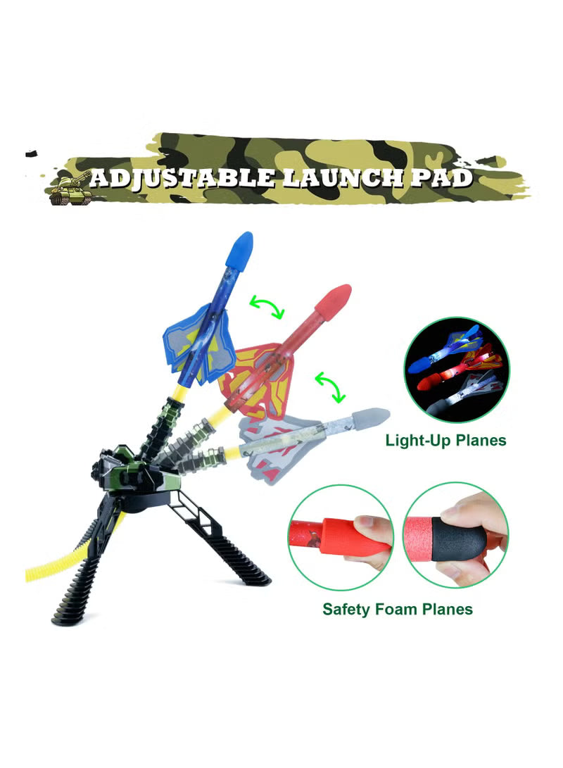 Rocket Launcher for Kids, Stomp Launch Up To 100 Ft, 3 Led Light-Up Planes | مطلق صواريخ للأطفال بالدهس حتى 100 قدم 3 طائرات LED