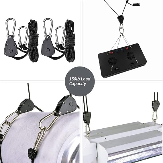 2-Pack Ratchet 18 Inch Adjustable Heavy Duty Tie Down Rope Carabiner Hook