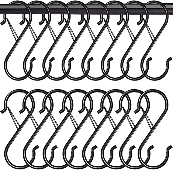 16 Pack S Hooks for Hanging, 3.5 inch Heavy Duty S Hooks with Safety Buckle