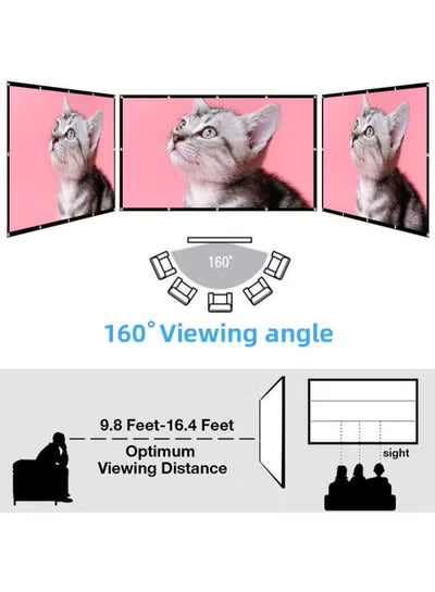 Projector Screen, 120 inch Portable Foldable Projection Screen 16:9 HD 4K | شاشة عرض 120 بوصة محمولة قابلة للطي 16:9 HD 4K