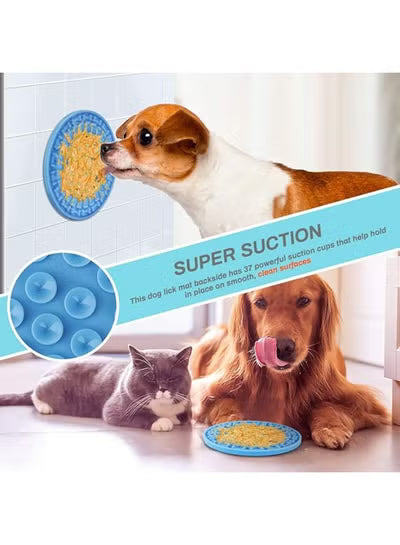 Dog Lick Pad, 2 Pack Dog Bath Lick Mat Pad Dogs Bath Buddy Round Silicone