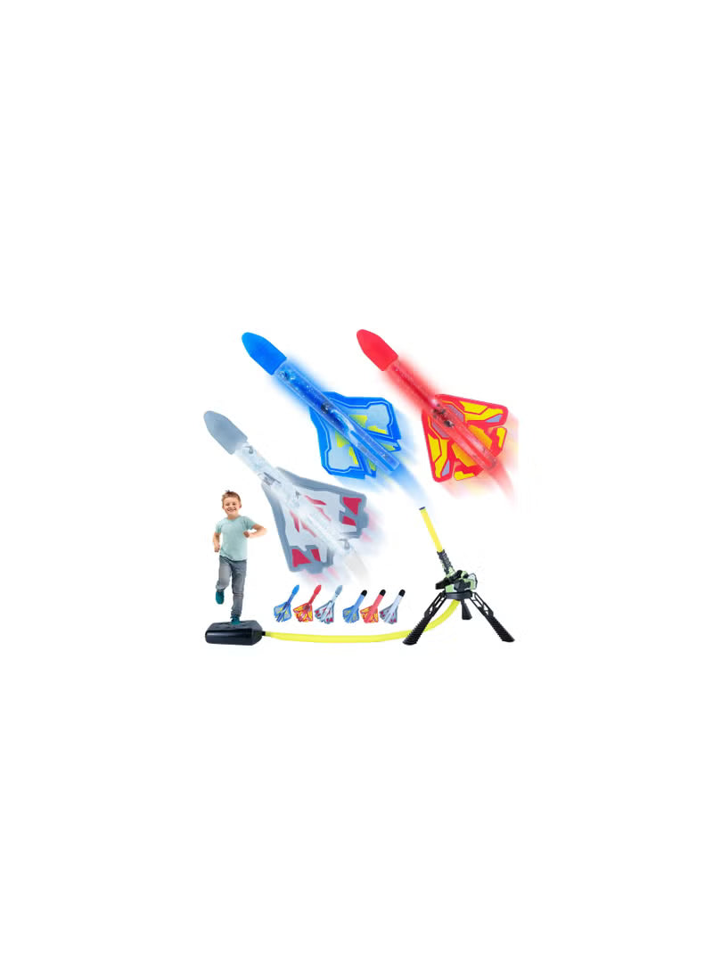 Rocket Launcher for Kids, Stomp Launch Up To 100 Ft, 3 Led Light-Up Planes | مطلق صواريخ للأطفال بالدهس حتى 100 قدم 3 طائرات LED