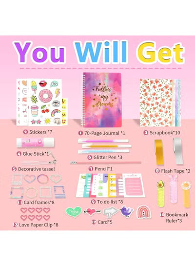 DIY Journal Kit, Scrapbooking Supplies Set for Girls 6-13 Years Old