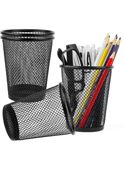 4 Pack Black Pen Holder Mesh Pencil Holder Cups for Desk Pen Organizer Wire