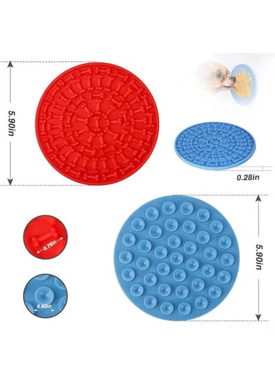 Dog Lick Pad, 2 Pack Dog Bath Lick Mat Pad Dogs Bath Buddy Round Silicone