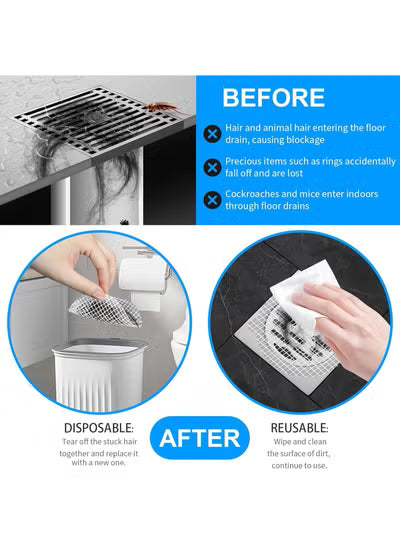 50pcs Disposable Shower Drain Hair Catcher Hair Trap for Shower Drain Mesh