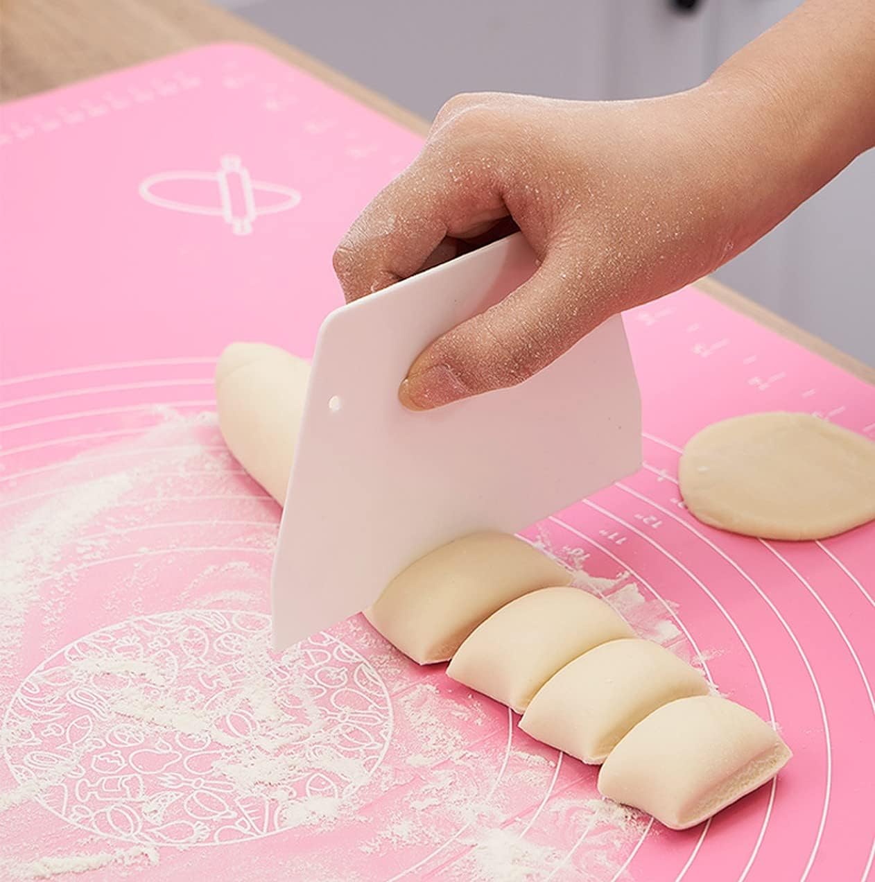 Wolpin Silicone Baking Mat Sheet for Pastry Rolling with Measurements – Non - Stick Fondant Dough Mat, Heat Resistant Table Placemat Pad, Reusable BPA Free - M&M