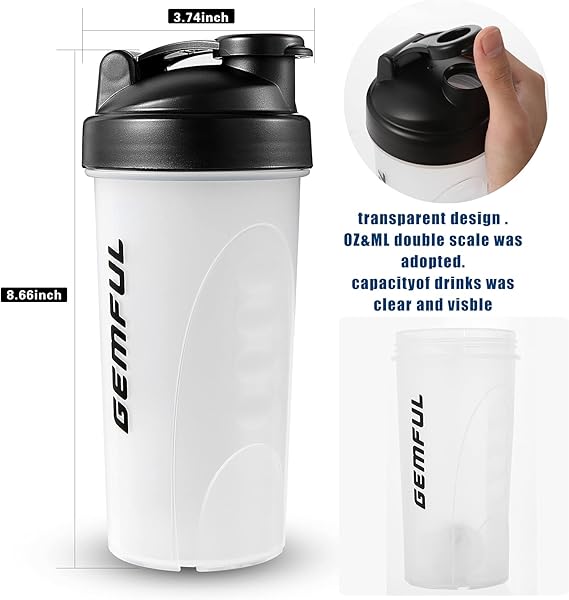 GEMFUL Shaker Bottle for Protein Mixes BPA - Free Leak Proof Smothies Mixer - M&M