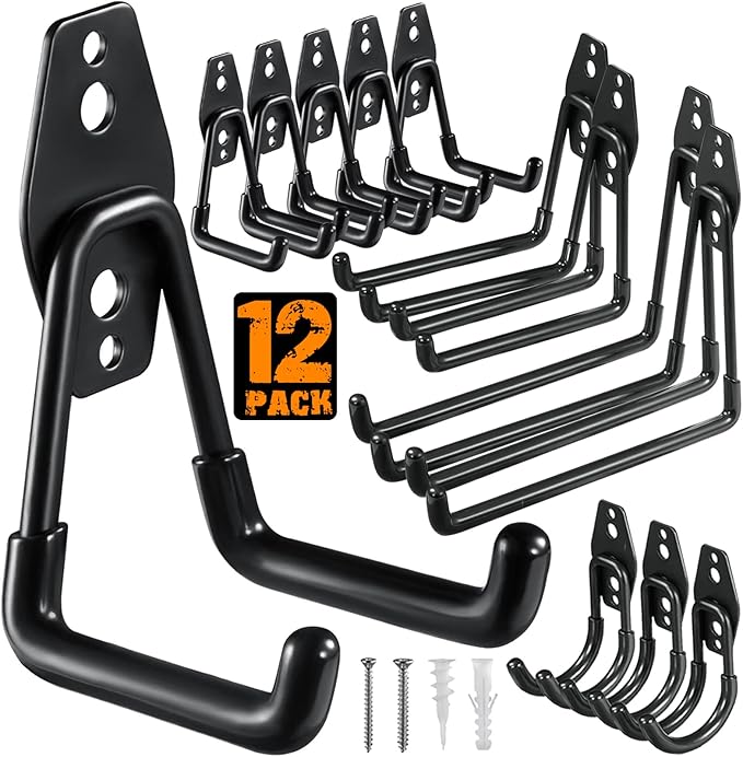 Garage Hooks Heavy Duty,12 - Pack Utility Steel Garage Storage Hooks,Wall - M&M
