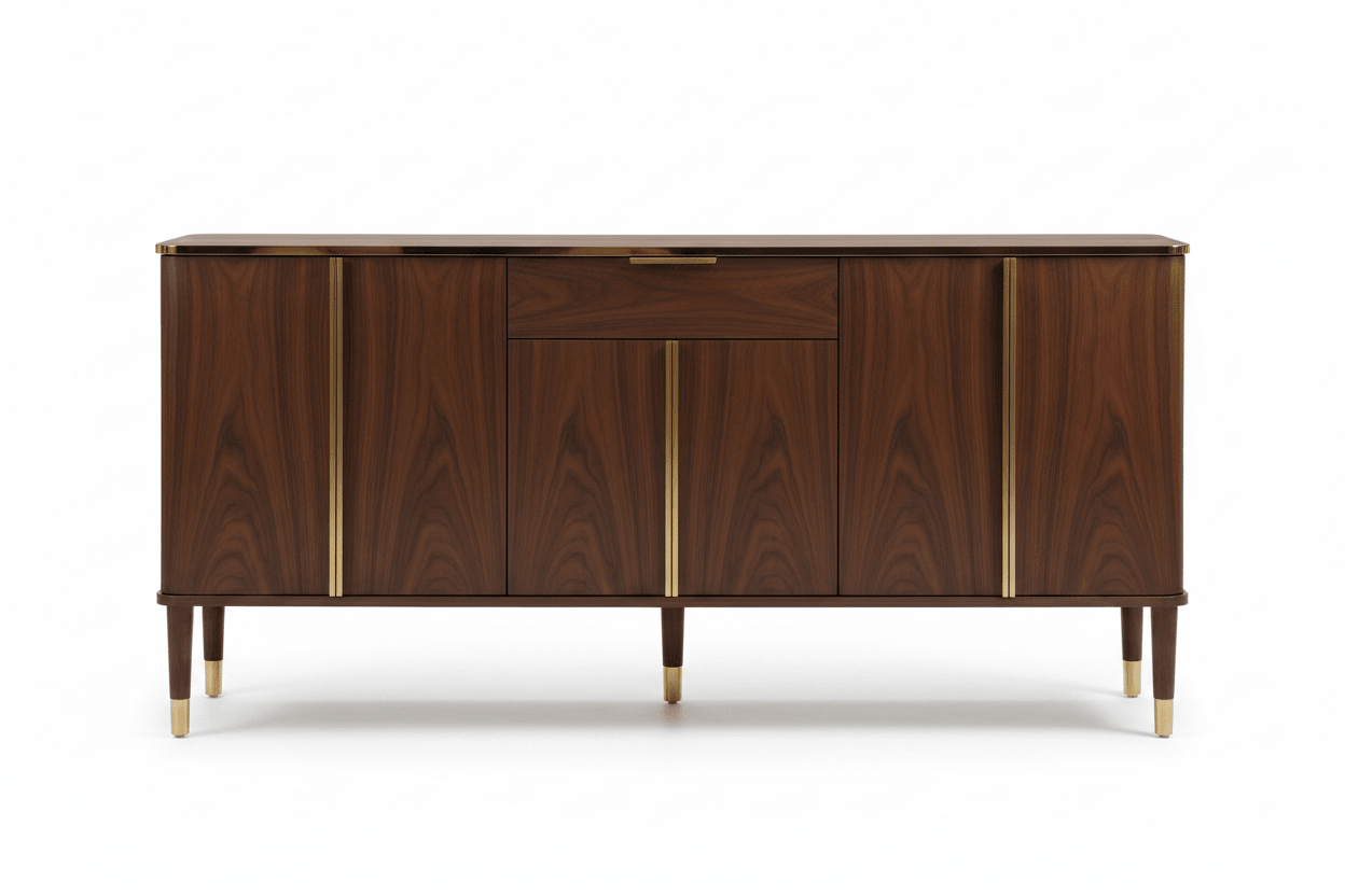 Aurum Sideboard – Handcrafted Walnut & Gold | سيدبورد أوروم – جوز وذهب مصنوع يدوياً - M&M
