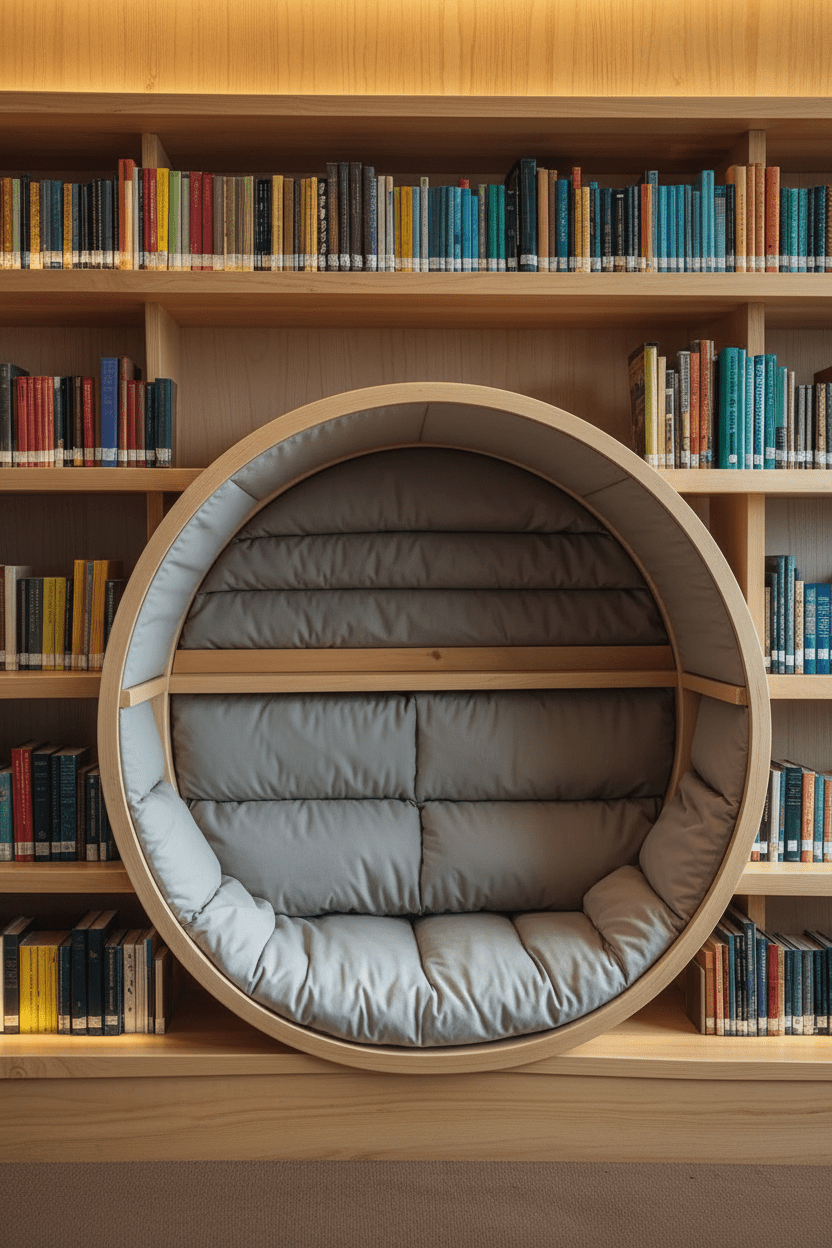Circular Reading Nook Pod – Handcrafted Wood & Cushioned Interior | زاوية قراءة دائرية – خشب مصنوع يدوياً مع مقعد مبطن - M&M