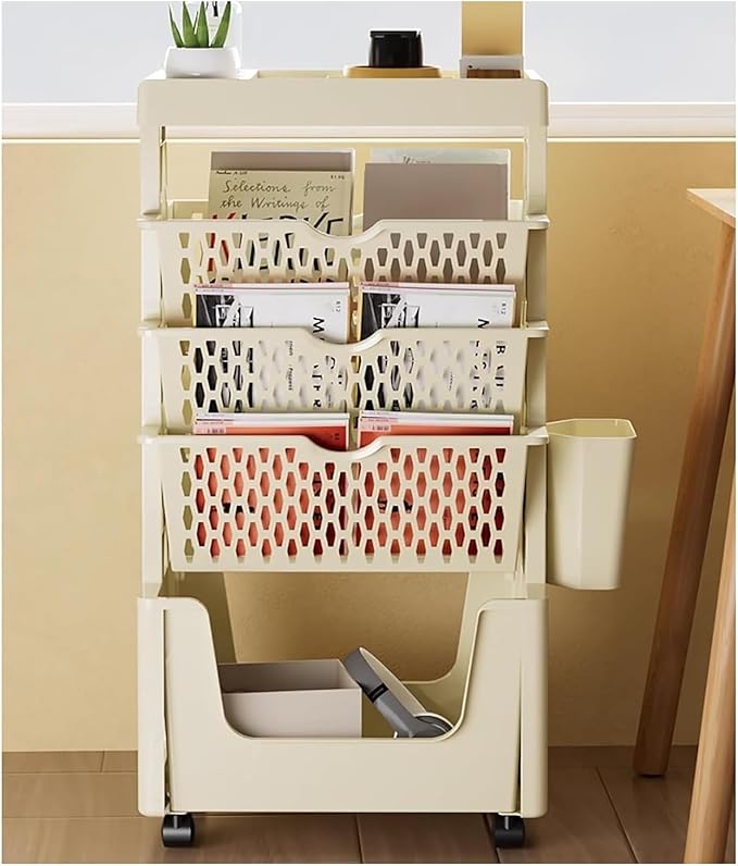 book cartMobile Bookshelf,Mobile Bookshelf With Wheels, 5 Tier Book Rack - M&M