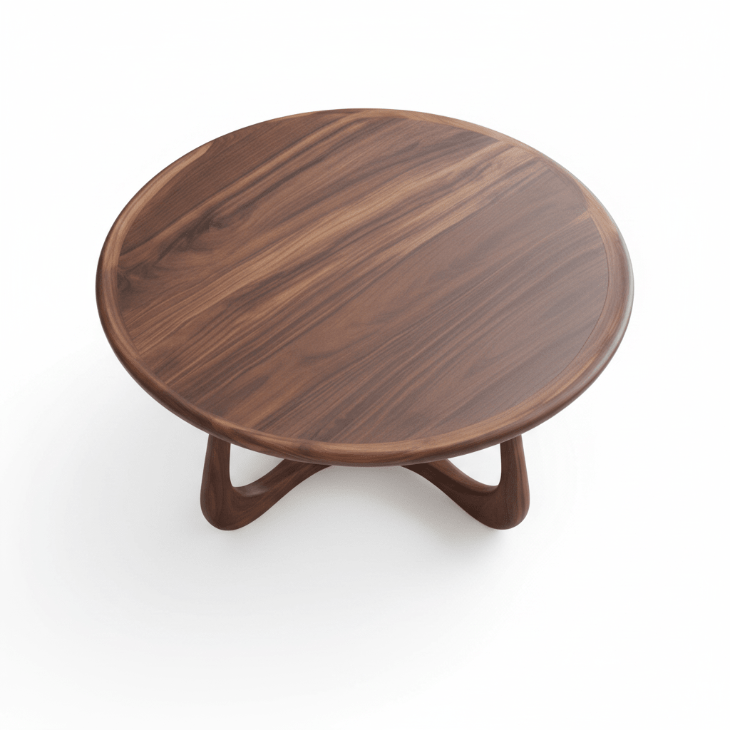 Handcrafted Sculptural Round Walnut Coffee Table – Made to Order | Organic Three - Leg Base - M&M