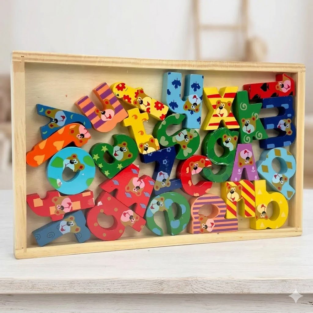 Premium Wooden Alphabet Puzzle Educational Toy for Toddlers and Kids - Multi - Color ABC Learning Blocks for Early Development, Motor Skills, and Literacy Recognition - M&M