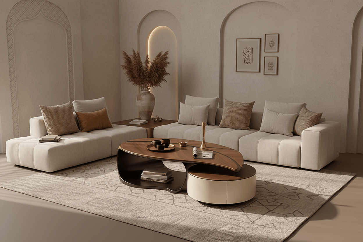 Organic Sculptural Coffee Table – Walnut & Ivory | طاولة قهوة منحوتة عضوية – جوز الهند والعاجي - M&M