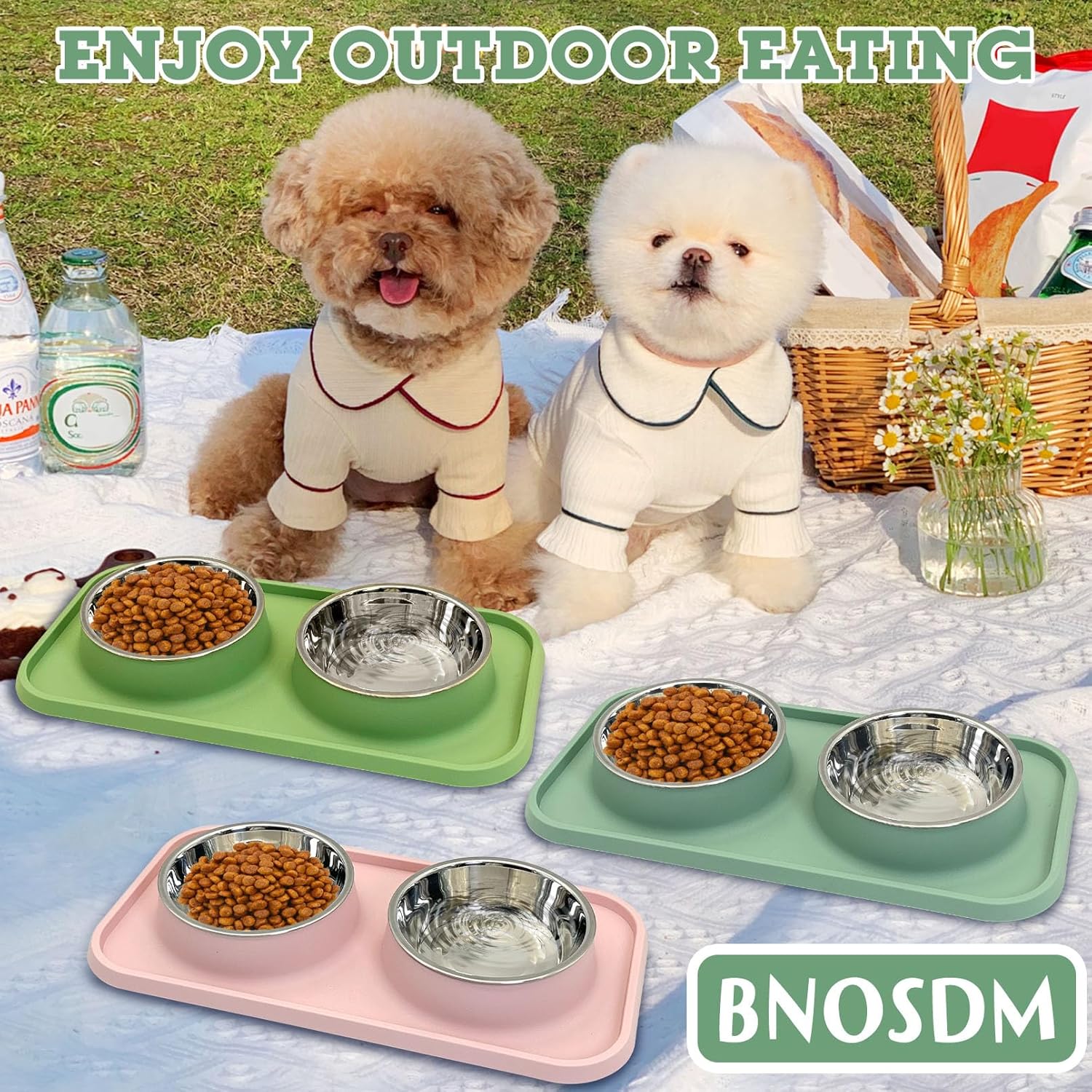 BNOSDM Double Dog Food Bowls Stainless Steel Dog Food and Water Bowls with - M&M