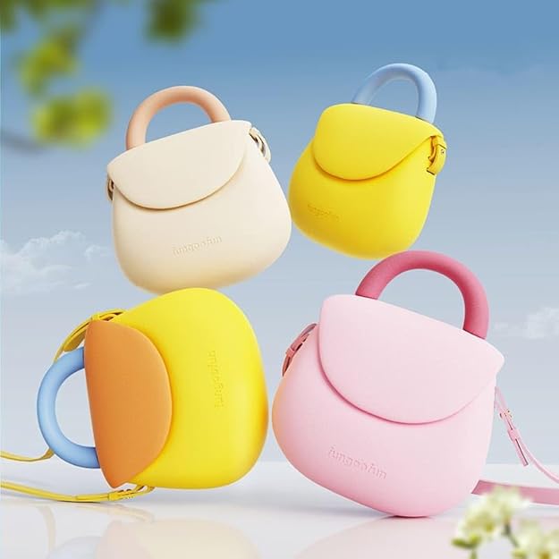 Fungoofun Cute Small Rubber Tote Shoulder Bag with Adjustable Strap - Waterproof and Washable EVA Mini Handbag for Women and Kids in Trendy Pastel Pink - M&M