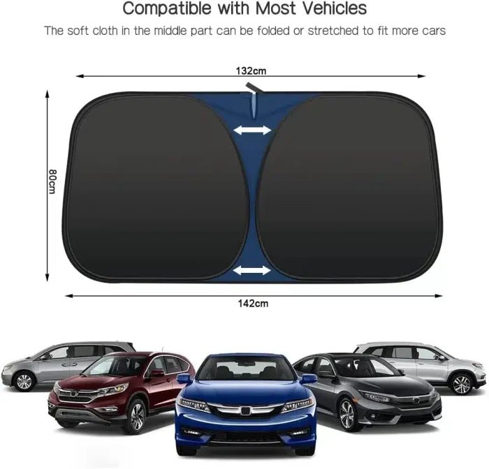 Rescien 142 * 80CM Foldable Car Windshield Sunshade, Front Windshield Reflective Sunshad with Storage Pouch, Car Front Window for Top Blocks UV Rays and Sun Heat Protection, Keeps Vehicle Cooler - M&M