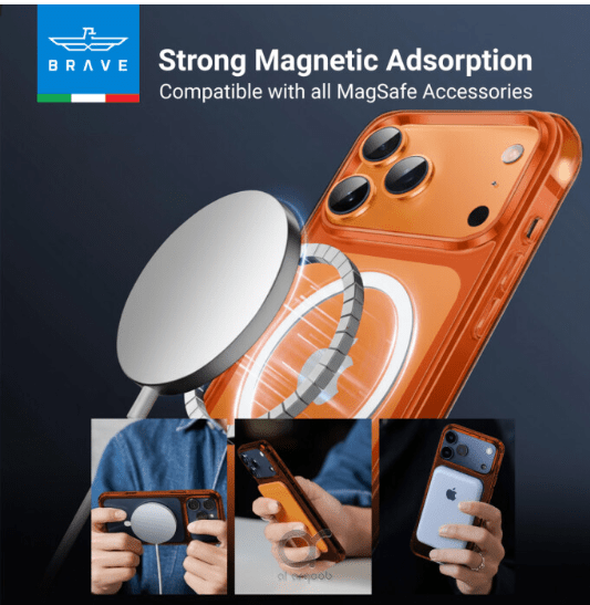 BRAVE Guard Premium MagSafe Case for iPhone 17 Pro - Shockproof Military - Grade Protection Cover with Strong Magnetic Alignment and Slim Ergonomic Design in Vibrant Orange - M&M