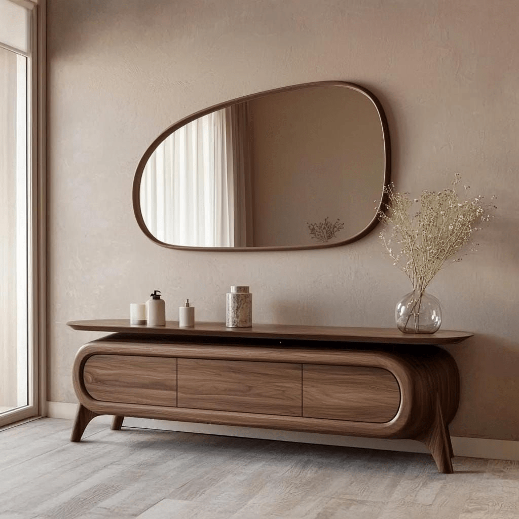 Handcrafted Rounded Walnut TV Unit – Made to Order | 3 - Drawer Media Console - M&M