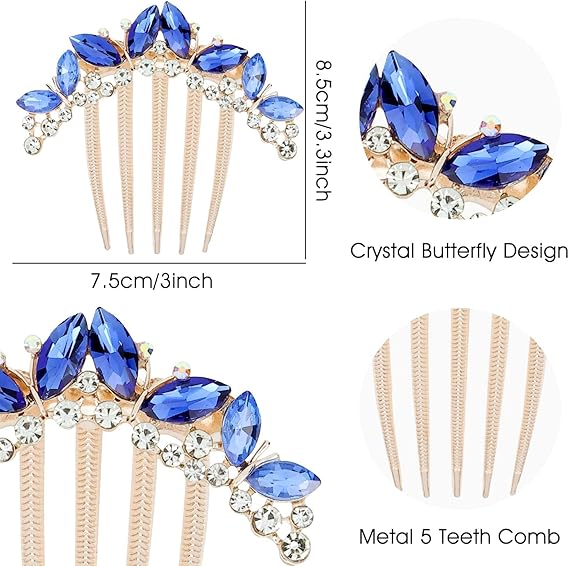 hair combs , French Luxurious Gemstone Crystal Rhinestone Shiny Metal Edge - M&M