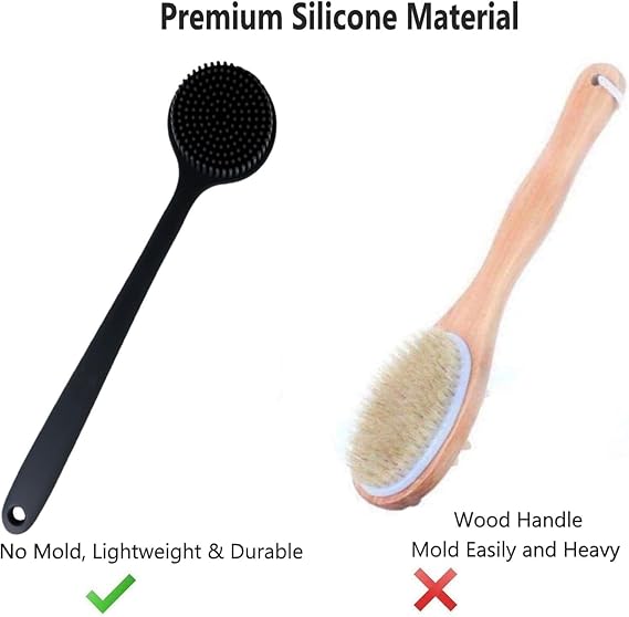 1pcs Back Scrubber for Shower Soft Silicone Bath Body Brush with Long Handle - M&M