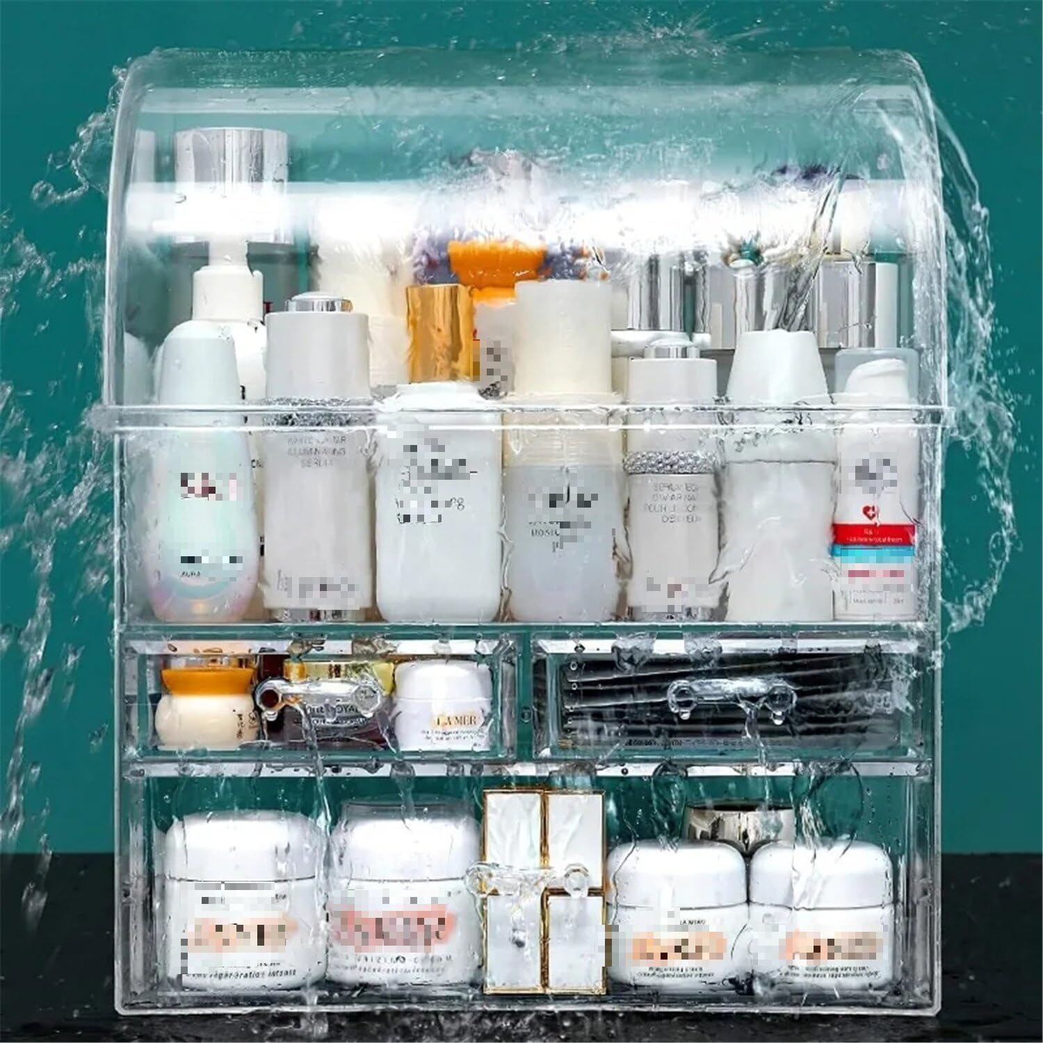 Cosmetics Storage Box, Large Clear Makeup Organizer with Waterproof - M&M