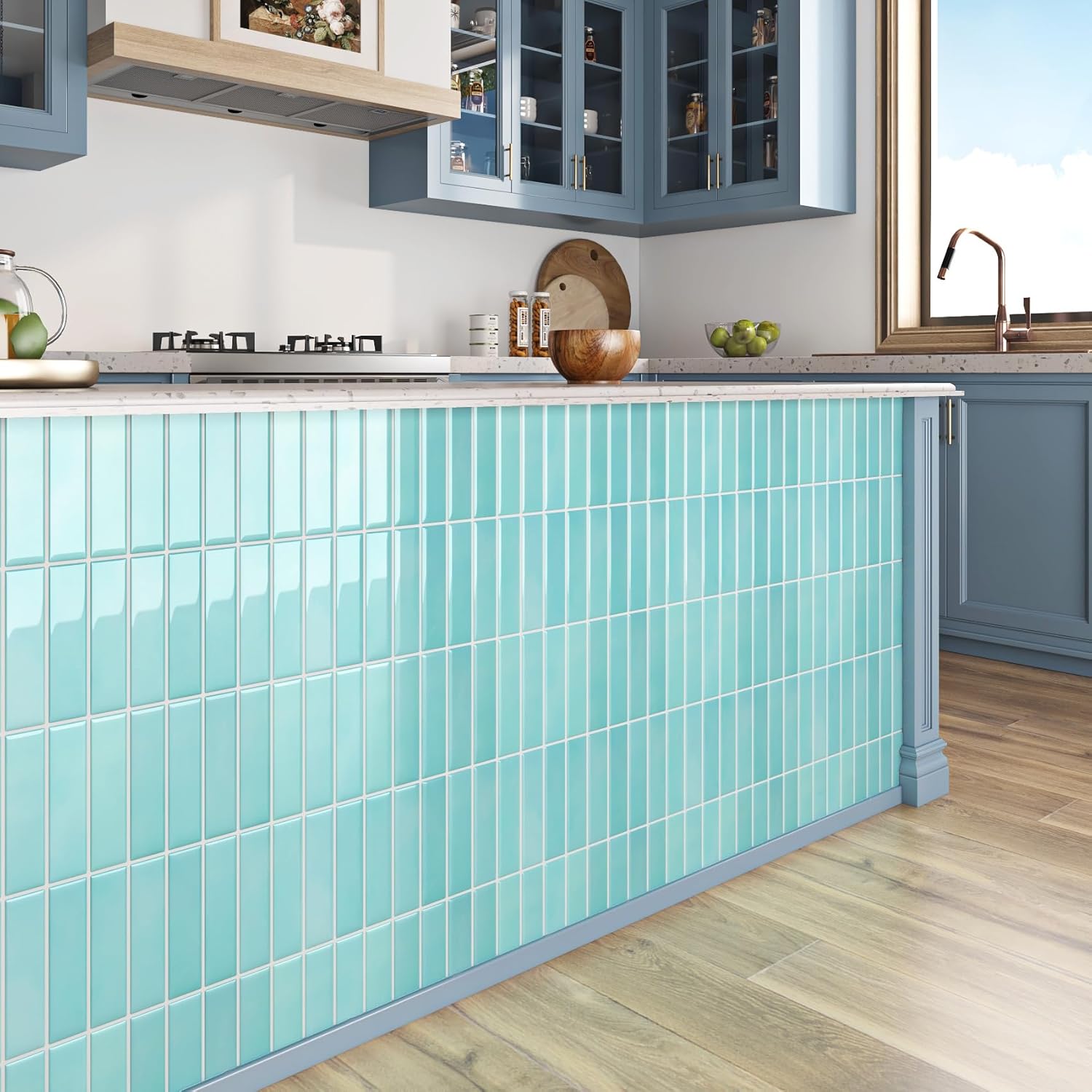 ReWallpaper Teal Subway Tile Peel and Stick Backsplash Blue Green Backsplash - M&M