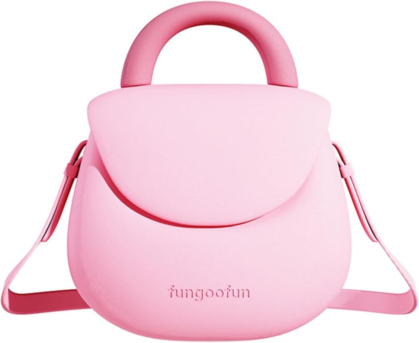 Fungoofun Cute Small Rubber Tote Shoulder Bag with Adjustable Strap - Waterproof and Washable EVA Mini Handbag for Women and Kids in Trendy Pastel Pink - M&M