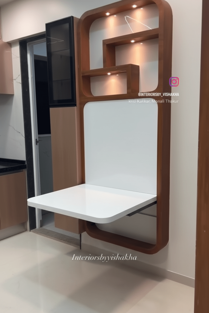 Wall - Mounted Fold - Down Table with Wooden Wall Unit | طاولة قابلة للطي مثبتة على الجدار مع وحدة خشبية - M&M