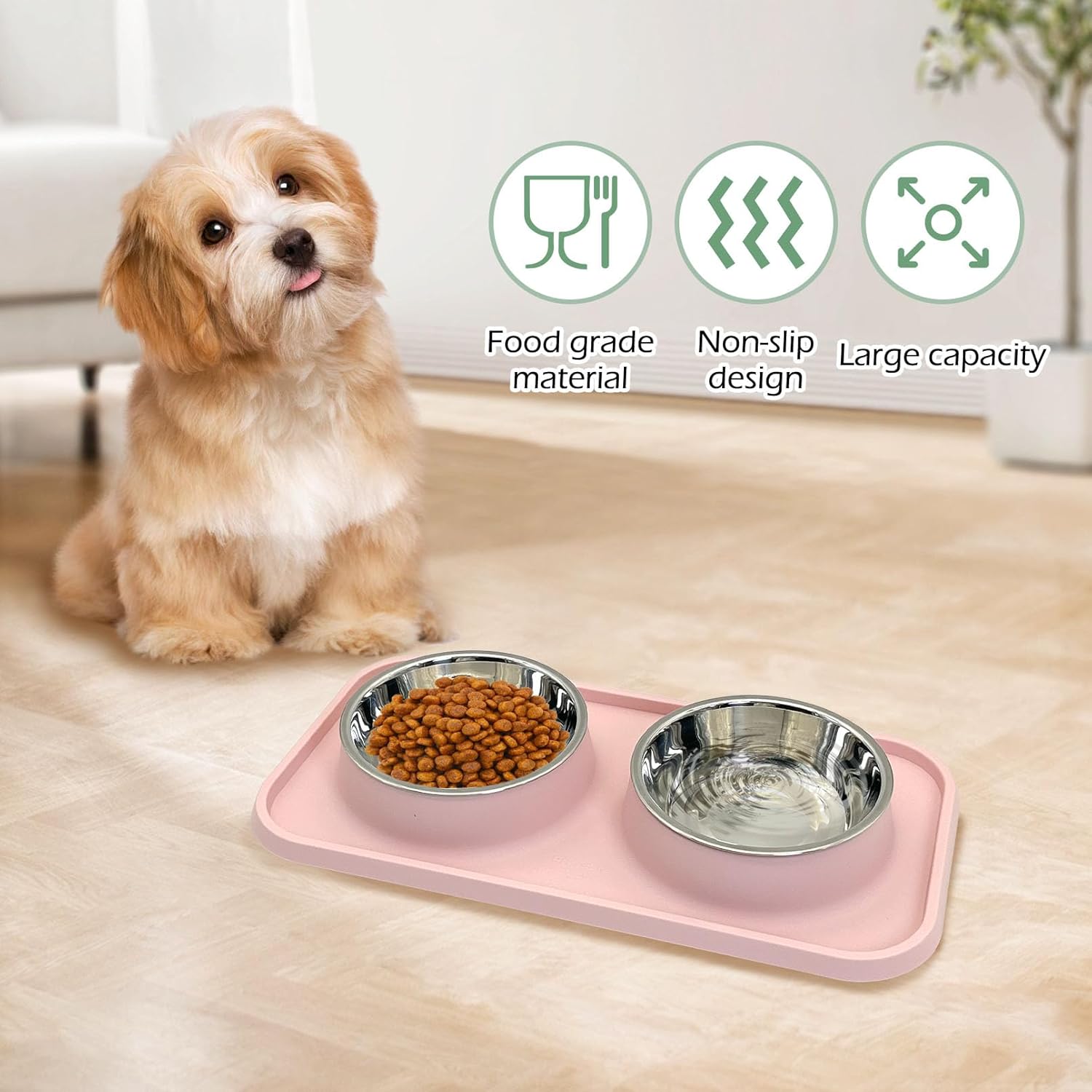 BNOSDM Double Dog Food Bowls Stainless Steel Dog Food and Water Bowls with - M&M