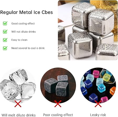 Stainless Steel Ice Cubes,8PCS Reusable Whiskey Stones Ice Stones Whisky Ice - M&M