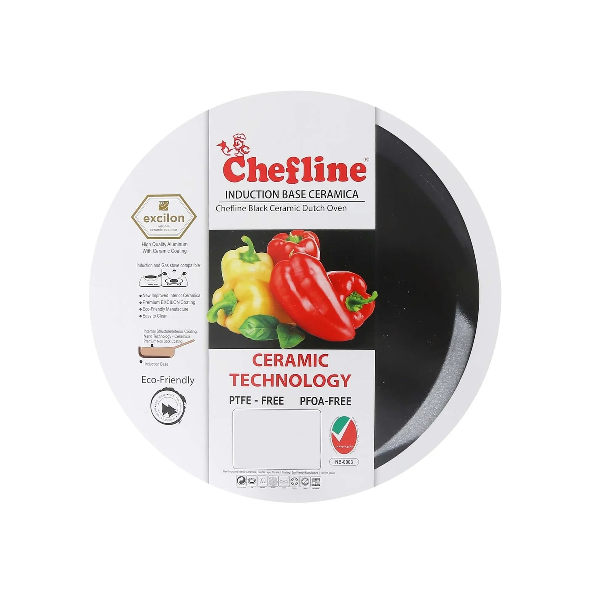 Chefline DZN26 Induction Base Ceramic Natural Coating Dutch Oven, 26 cm, Red - M&M