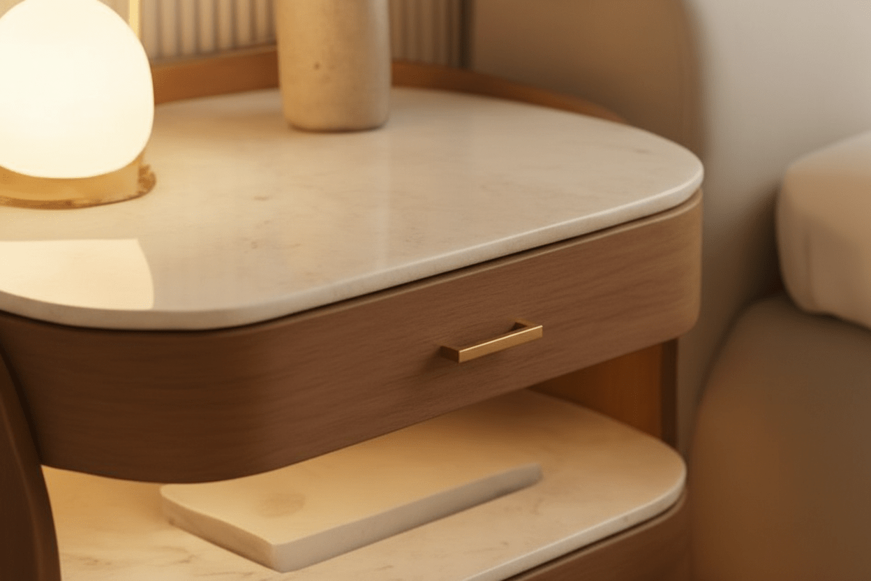 Handcrafted Marble Top Bedside Nightstand – Made to Order | Walnut & White Marble - M&M