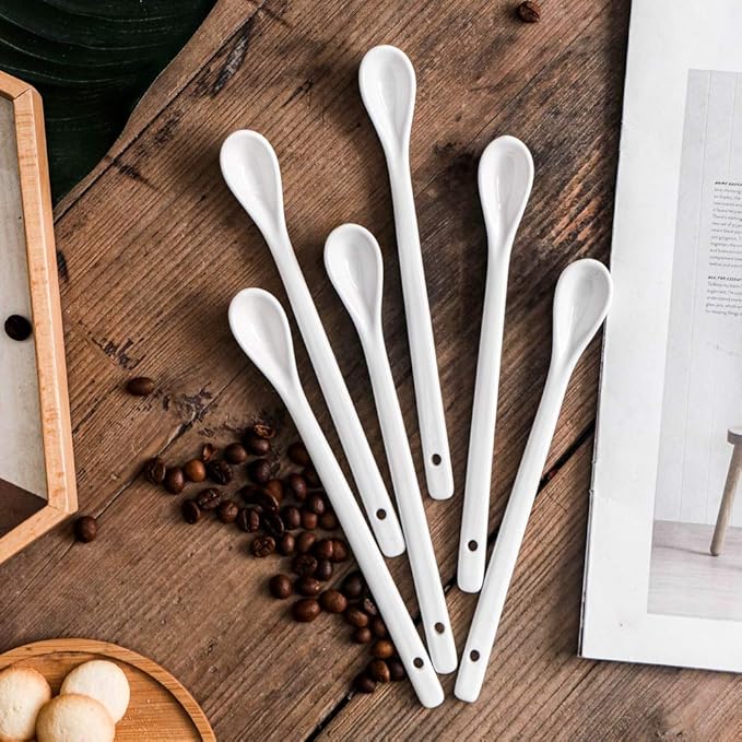 White Long Handle Porcelain Spoons Coffee - M&M