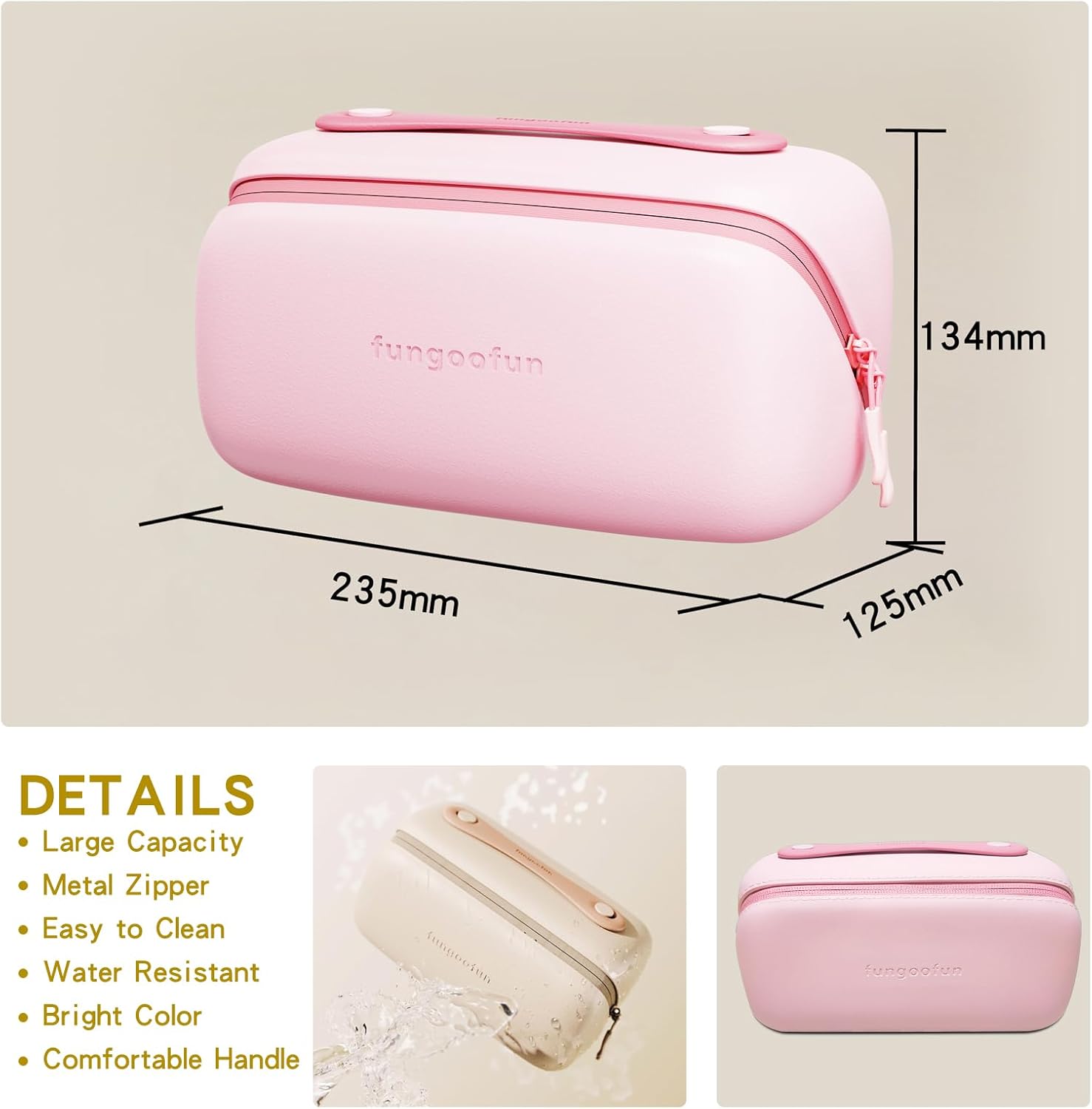 Fungoofun Fashion Portable Travel and Cosmetic Makeup Bag - Stylish Waterproof and Washable EVA Beauty Organizer for Skincare and Toiletries with Durable Handle in Pink - M&M