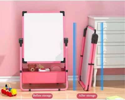 Kids Foldable Whiteboard Easel with Storage Box – Pink & Blue