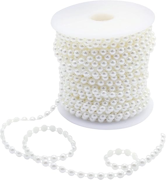 6mm Half Pearl Garland 27yards Artificial Pearl Bead Chain Trim Strands Roll - M&M