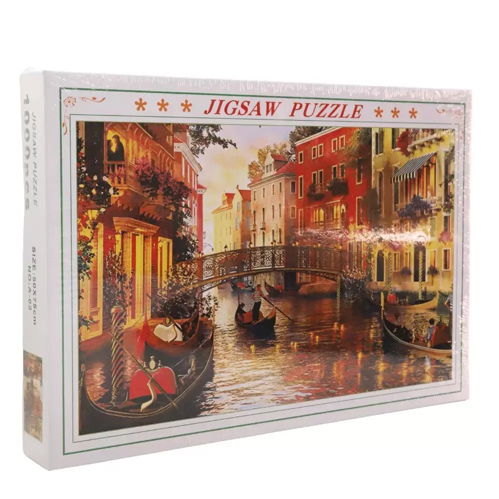 Premium 1000 Piece Jigsaw Puzzle for Adults and Children - Scenic Building Boats River Landscape Design, Large 50 x 75cm Educational and Stress - Relief Brain Teaser Toy - M&M