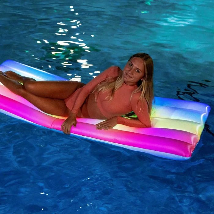 Inflatable Rainbow Pool Raft – Large Haze Glitter Float Lounger for Adults & Kids | Summer Beach & Swimming Pool Toy - M&M