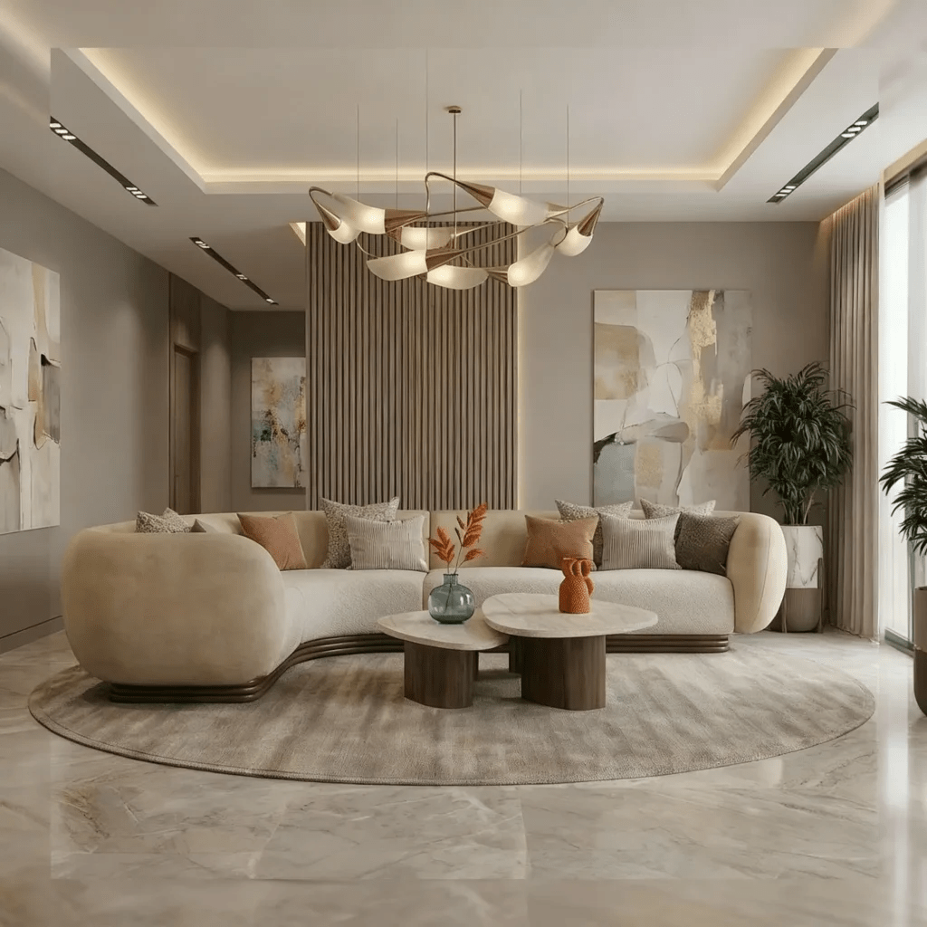 Luna Sectional Sofa – Handcrafted Bouclé & Walnut Base | أريكة لونا – بوكليه وقاعدة جوز - M&M