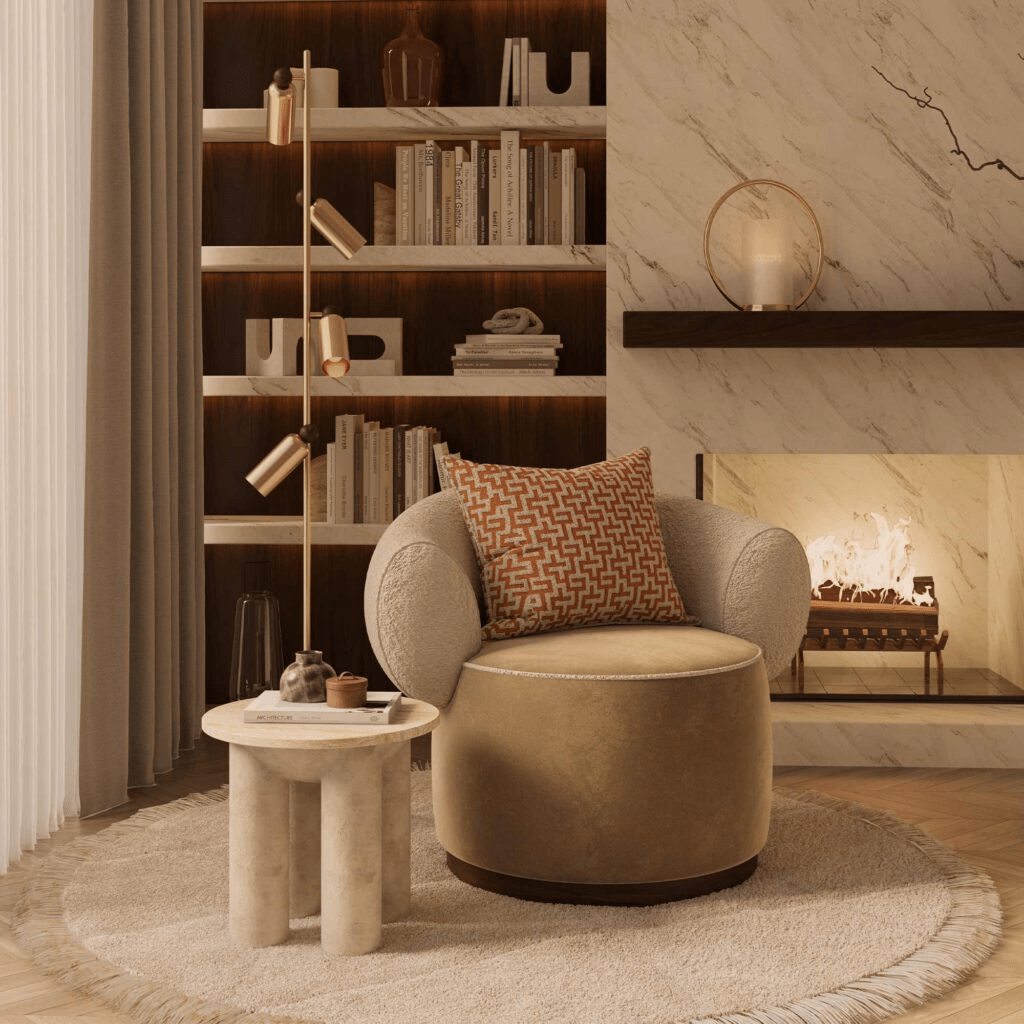 Soleil Floor Lamp – Gold Brass & Travertine Base | مصباح أرضي سوليل – نحاس ذهبي وقاعدة ترافيرتين - M&M