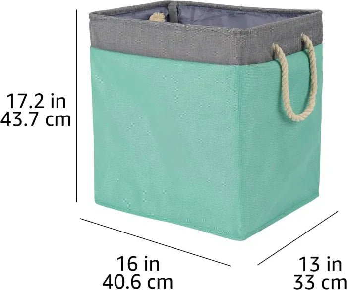 Amazon Basics Foldable Fabric Rectangle Laundry Hamper With Detachable Brackets, Jade Green, 40.6 cm x 33 cm x 43.6 cm - M&M