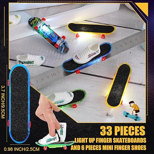Sotiff 12 Pcs Light up Mini Finger Skateboards Mini Finger Shoes Toys Set 6 - M&M