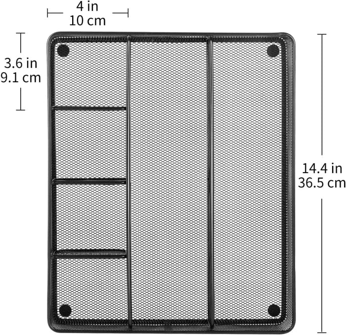 Metal Mesh Desk Drawer Organizer – 6 Compartments, Anti - Slip Office & Home Desktop Storage | Black - M&M