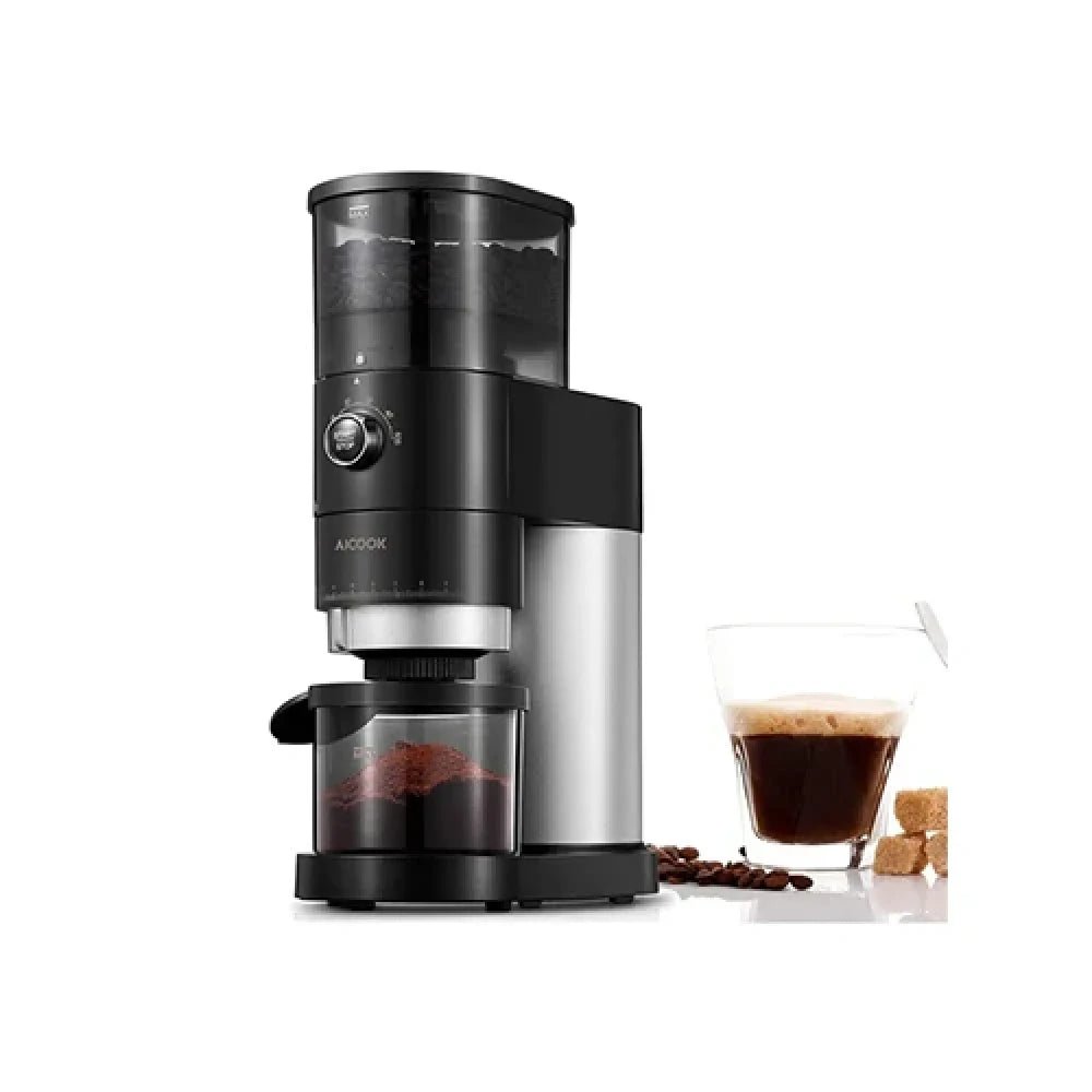 ALCOOK Electric Conical Burr Coffee Grinder – 42 Grind Settings, One - Touch 50S Grinding, Easy Clean, Matte Black | UAE - M&M