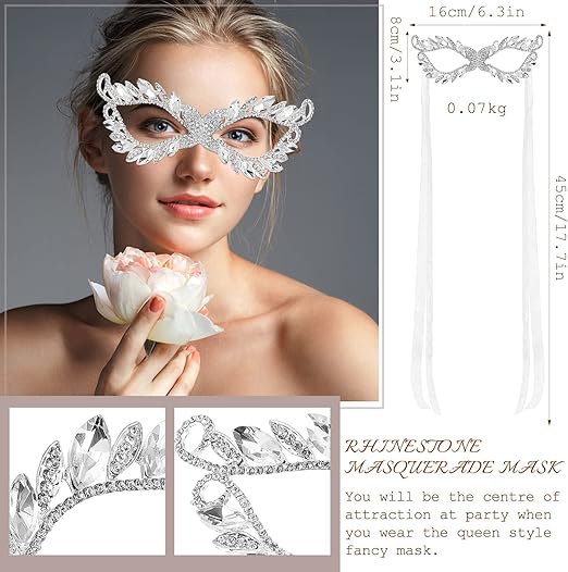 Jecery 2 Pieces Masquerade Mask Rhinestone Fancy Crystal Mask Venetian Party - M&M